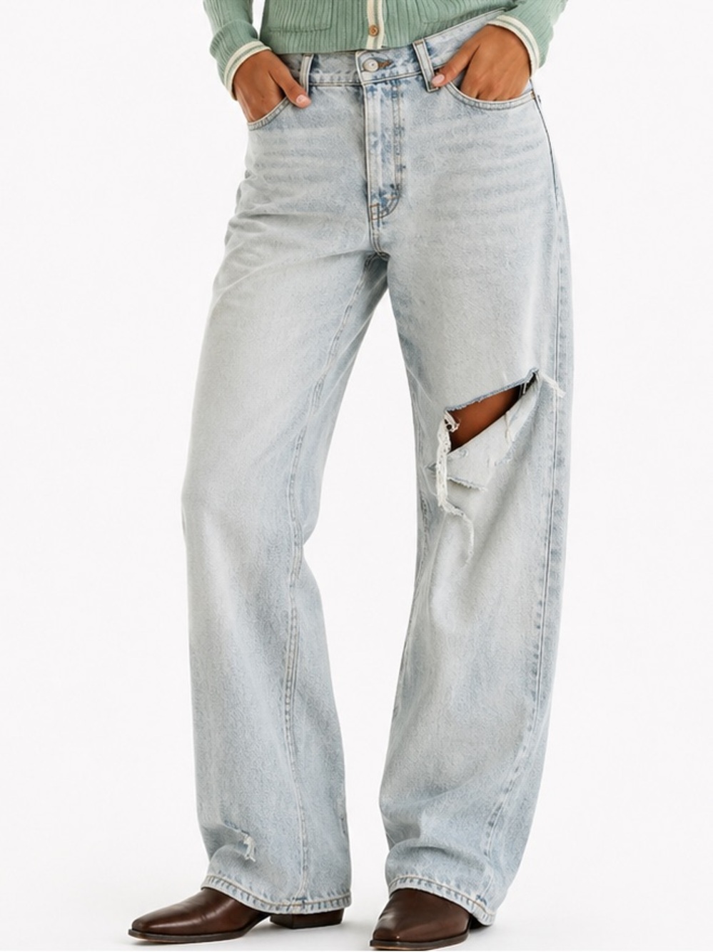 Abercrombie & Fitch High Rise 90s Relaxed Jean Light Wash Ripped